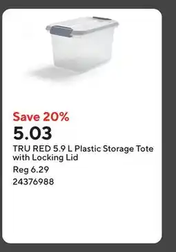 Staples TRU RED 5.9 L Plastic Storage Tote with Locking Lid offer