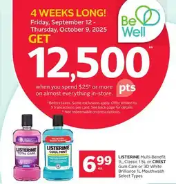 Rexall LISTERINE Multi-Benefit 1L, Classic 1.5L or CREST Gum Care or 3D White Brilliance 1L Mouthwash offer