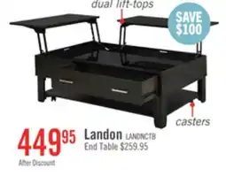 The Brick Landon 48 Modern Lift Top Coffee Table With Storage, Shelf and Casters - Dark Brown offer