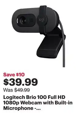 Best Buy Logitech Brio 100 Full HD 1080p Webcam with Built-in Microphone - Graphite offer