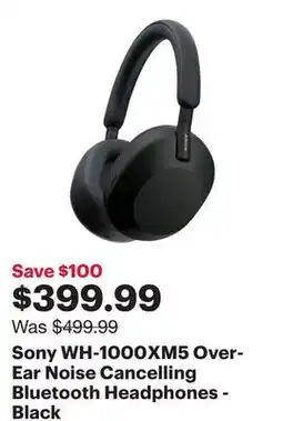 Best Buy Sony WH-1000XM5 Over-Ear Noise Cancelling Bluetooth Headphones - Black offer