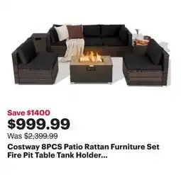 Best Buy Costway 8PCS Patio Rattan Furniture Set Fire Pit Table Tank Holder Cover Deck offer