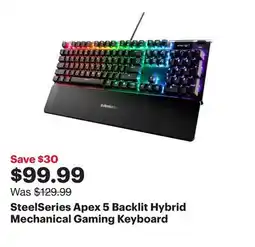 Best Buy SteelSeries Apex 5 Backlit Hybrid Mechanical Gaming Keyboard offer