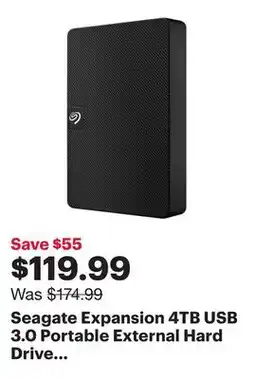 Best Buy Seagate Expansion 4TB USB 3.0 Portable External Hard Drive (STKM4000400) - Black offer
