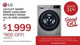 Goemans Appliances LG 2.6 CU.FT. SMART FRONT-LOAD HIGH- EFFICIENCY STEAM ALL-IN-ONE LAUNDRY offer