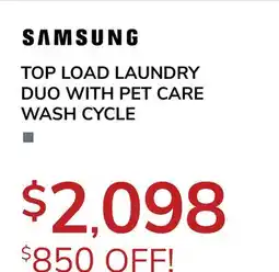 Goemans Appliances SAMSUNG TOP LOAD LAUNDRY DUO WITH PET CARE WASH CYCLE offer