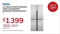 Goemans Appliances Haier 33 QUAD DOOR STAINLESS STEEL FINGERPRINT RESISTANT REFRIGERATOR offer