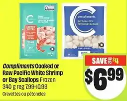 FreshCo Compliments cooked or raw pacific white shrimp or bay scallops offer