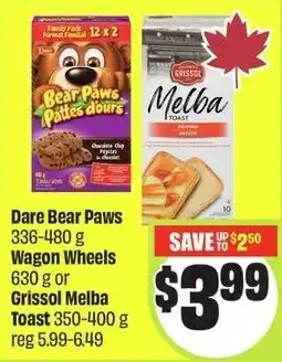 FreshCo Dare bear paws wagon wheels or grissol melba toast offer