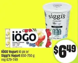 FreshCo IÖGO Yogurt or Siggi's Yogurt offer