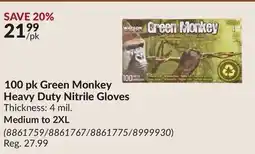 Princess Auto 100 pk Green Monkey Heavy Duty Nitrile Gloves Medium to 2XL offer