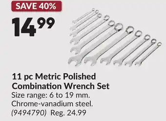 Princess Auto 11 pc Metric Polished Combination Wrench Set offer