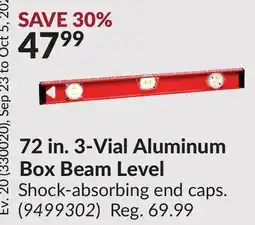 Princess Auto 72 in. 3-Vial Aluminum Box Beam Level offer