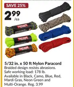 Princess Auto TUFF ROPE 5/32 in. x 50 ft Nylon Paracord offer