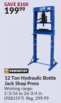 Princess Auto 12 Ton Hydraulic Bottle Jack Shop Press offer
