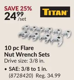 Princess Auto Titan 10 pc Flare Nut Wrench Sets offer