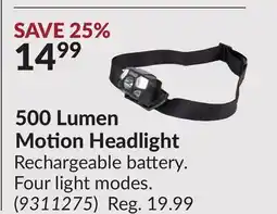 Princess Auto 500 Lumen Motion Headlight offer