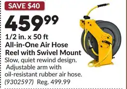 Princess Auto 1/2 in. x 50 All-in-One Air Hose Reel with Swivel Mount offer