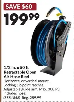 Princess Auto BluBird 1/2 in. x 50 Retractable Open Air Hose Reel offer