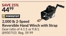 Princess Auto 2,000 lb 2-Speed Reversible Hand Winch with Strap offer