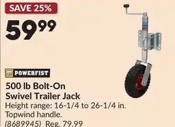 Princess Auto 500 lb Bolt-On Swivel Trailer Jack offer