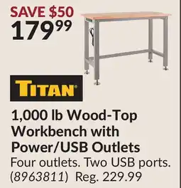 Princess Auto 1,000 lb Wood-Top Workbench with Power/USB Outlets offer