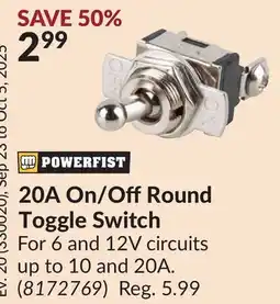 Princess Auto 20A On/OffRound Toggle Switch offer