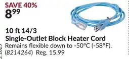 Princess Auto 10 ft14/3 Single-Outlet Block Heater Cord offer