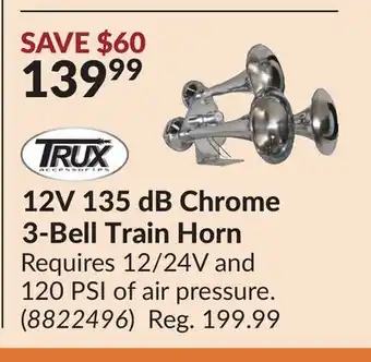 Princess Auto 12V 135 dB Chrome 3-Bell Train Horn offer