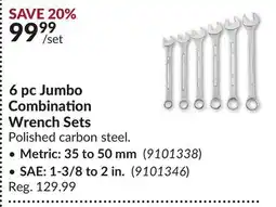 Princess Auto 6 pc Jumbo Combination Wrench Sets • Metric offer