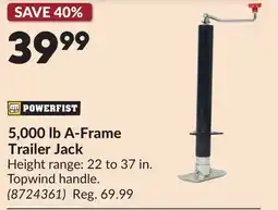Princess Auto 5,000 lb A-Frame Trailer Jack offer