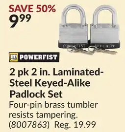 Princess Auto 2 pk 2 in. Laminated- Steel Keyed-Alike Padlock Se offer