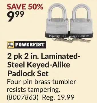Princess Auto 2 pk 2 in. Laminated- Steel Keyed-Alike Padlock Se offer