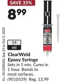 Princess Auto ClearWeld Epoxy Syringe offer