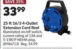 Princess Auto 25 ft16/3 4-Outlet Extension Cord Reel offer