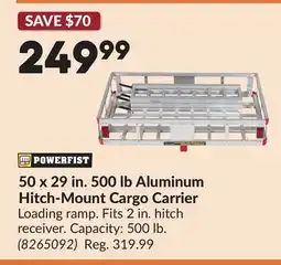 Princess Auto POWERFIST 50 x 29 in. 500 lb Aluminum Hitch-Mount Cargo Carrier offer