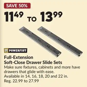 Princess Auto Full-Extension Soft-Close Drawer Slide Sets offer