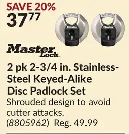 Princess Auto 2 pk 2-3/4 in. Stainless- Steel Keyed-Alike Disc Padlock Set offer