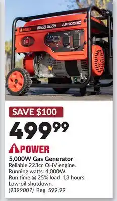 Princess Auto 5,000W Gas Generator offer