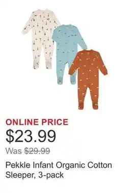 Costco Pekkle Infant Organic Cotton Sleeper, 3-pack offer