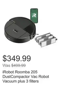 Costco iRobot Roomba 205 DustCompactor Vac Robot Vacuum plus 3 filters offer
