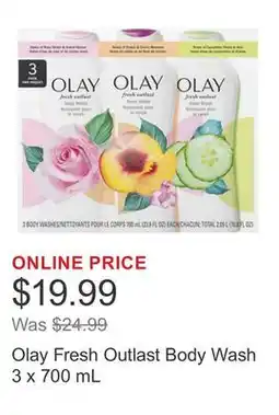 Costco Olay Fresh Outlast Body Wash 3 x 700 mL offer