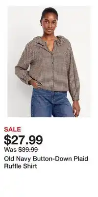 Old Navy Old Navy Button-Down Plaid Ruffle Shirt offer