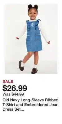 Old Navy Old Navy Long-Sleeve Ribbed T-Shirt and Embroidered Jean Dress Set for Toddler Girls offer