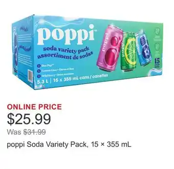 Costco poppi Soda Variety Pack, 15 × 355 mL offer