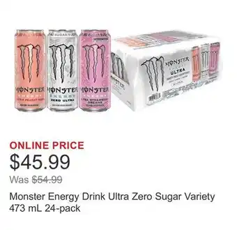 Costco Monster Energy Drink Ultra Zero Sugar Variety 473 mL 24-pack offer