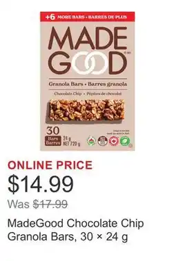 Costco MadeGood Chocolate Chip Granola Bars, 30 × 24 g offer
