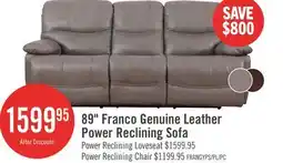 The Brick Franco 89 Genuine Leather Zero Gravity Power Reclining Sofa with USB Ports - Grey offer