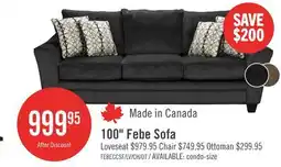 The Brick Made in Canada Febe 100 Chenille Fabric Sofa with Flared Arms and Accent Pillows - Charcoal Grey offer