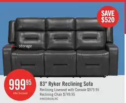 The Brick Ryker 82.5 Leather-Look Fabric Reclining Sofa with Storage Arms - Grey offer